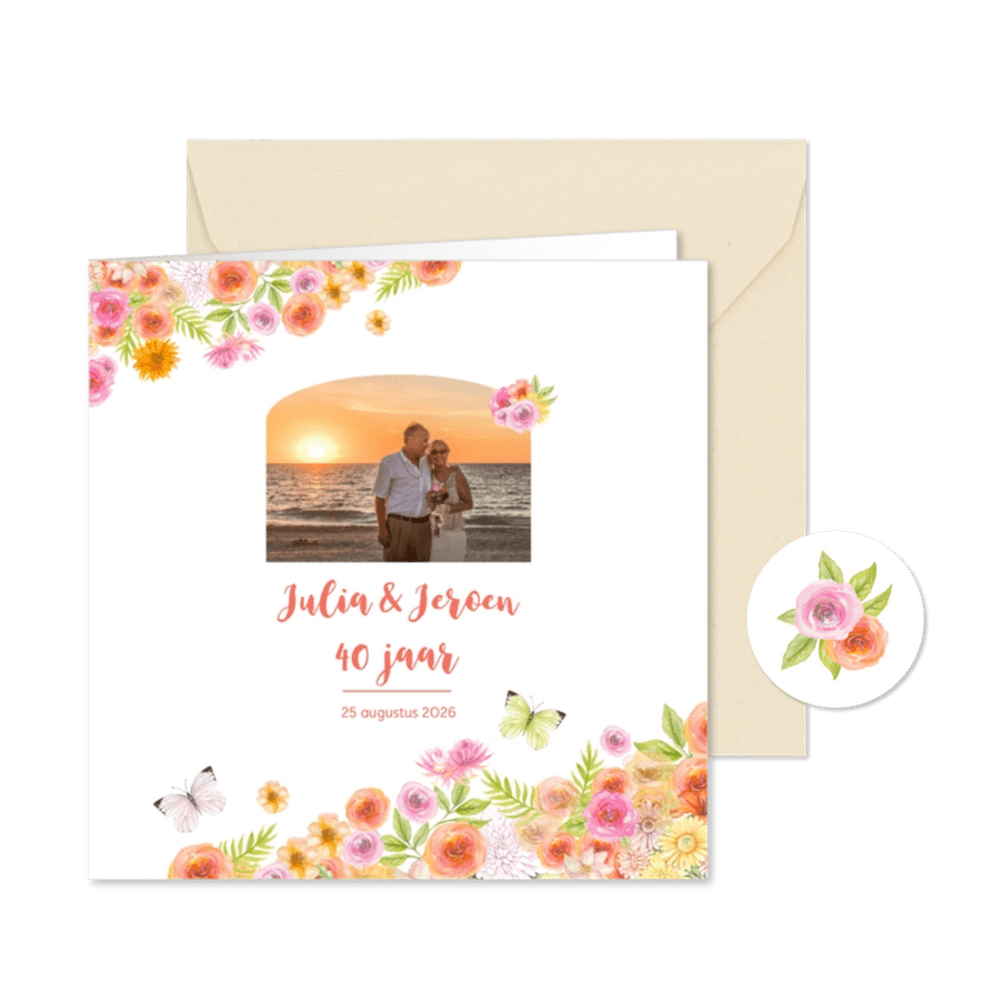 Jubileum aquarel bloemen - Kaartimpressie