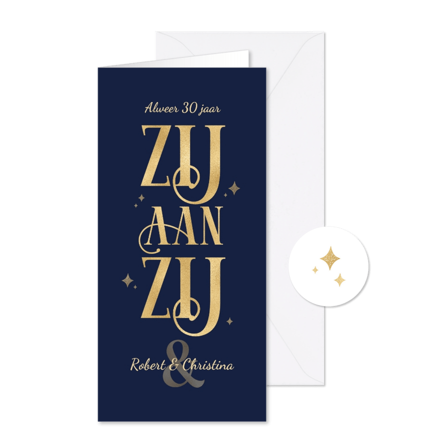 Jubileum chique typografisch goudlook zij aan zij - Kaartimpressie