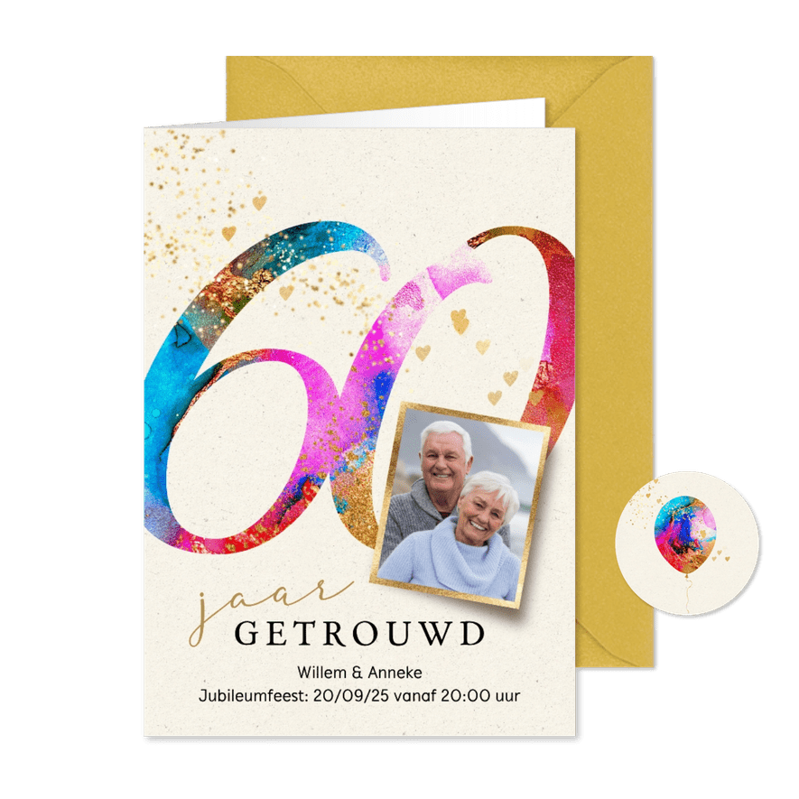 Jubileum feest 60 jaar uitnodiging getrouwd verf - Kaartimpressie