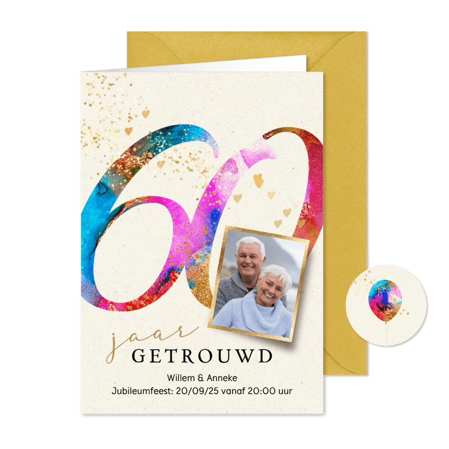 Jubileum feest 60 jaar uitnodiging getrouwd verf - Kaartimpressie