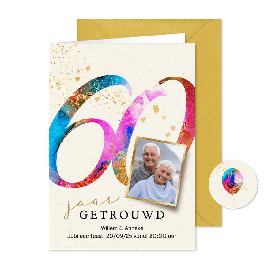 Jubileum feest 60 jaar uitnodiging getrouwd verf - Kaartimpressie