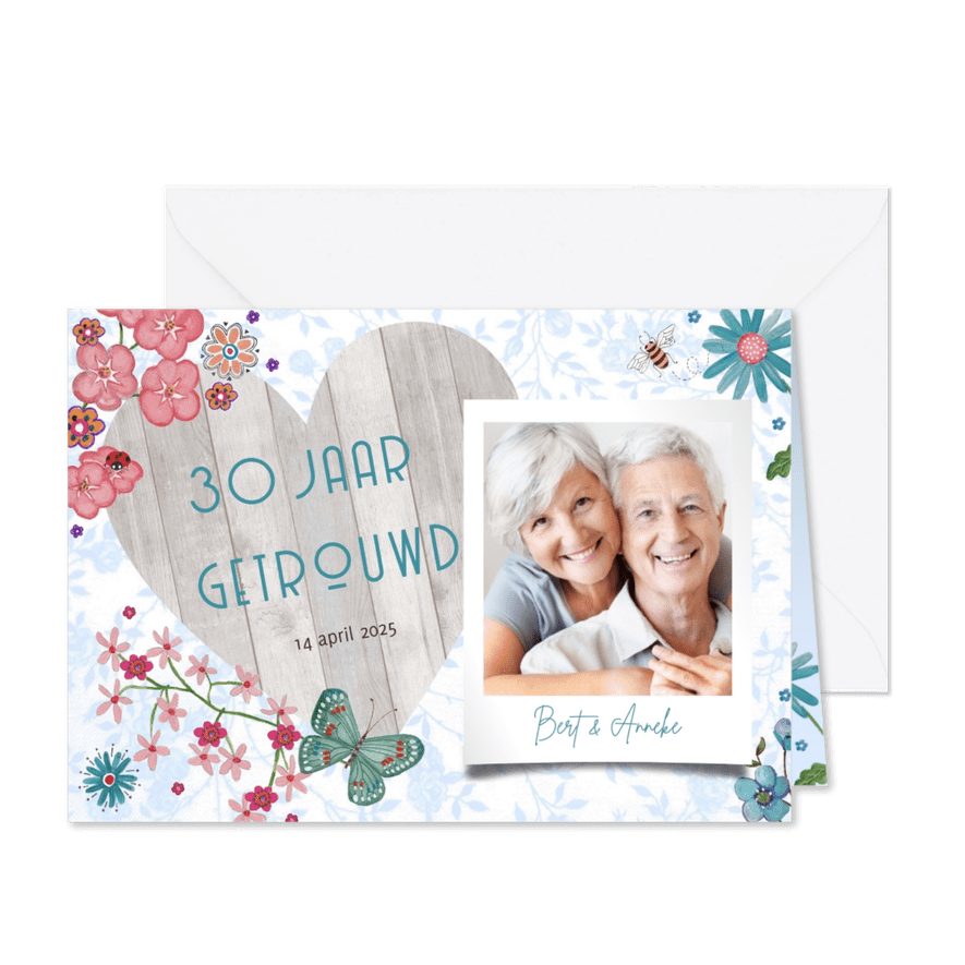 Jubileum FEEST Eigen Foto Hout Hart - Kaartimpressie