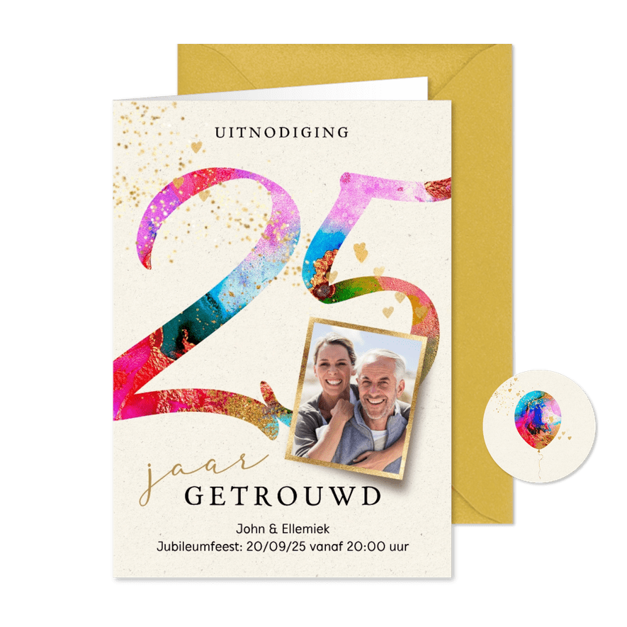 Jubileum feest uitnodiging 25 jaar getrouwd verf - Kaartimpressie