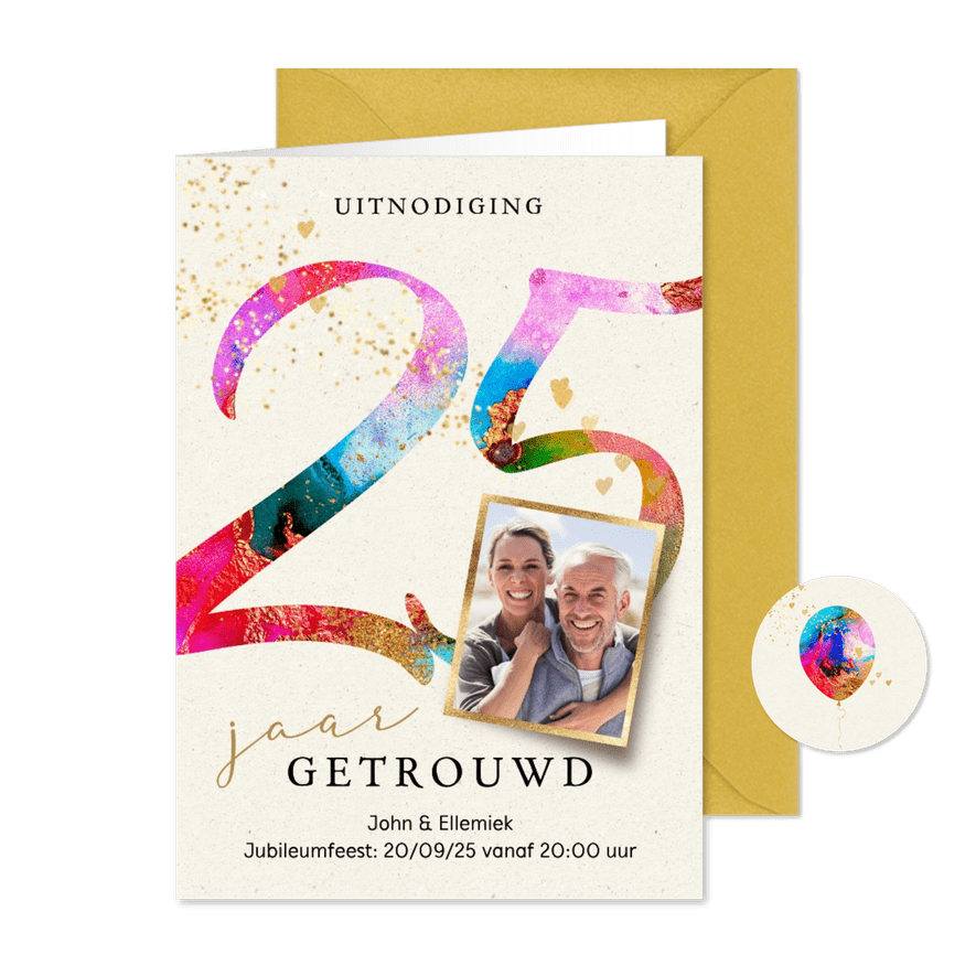 Jubileum feest uitnodiging 25 jaar getrouwd verf - Kaartimpressie