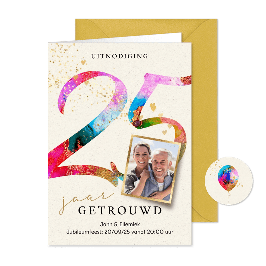 Jubileum feest uitnodiging 25 jaar getrouwd verf - Kaartimpressie