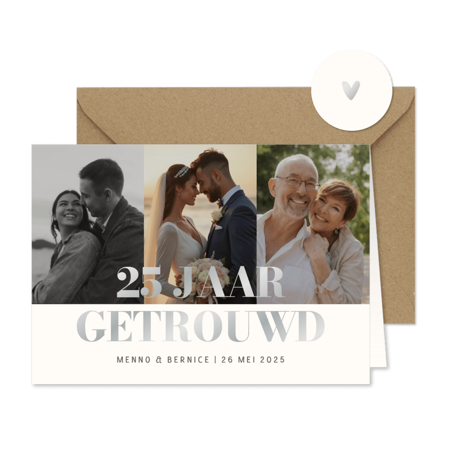 Jubileum fotocollage uitnodiging met goudfolie - Kaartimpressie