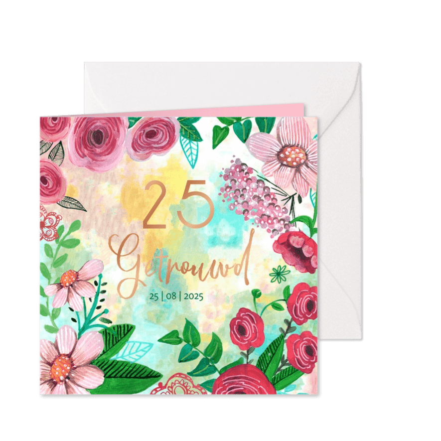 Jubileum Getrouwd 25 jaar bohemian bloemen - Kaartimpressie