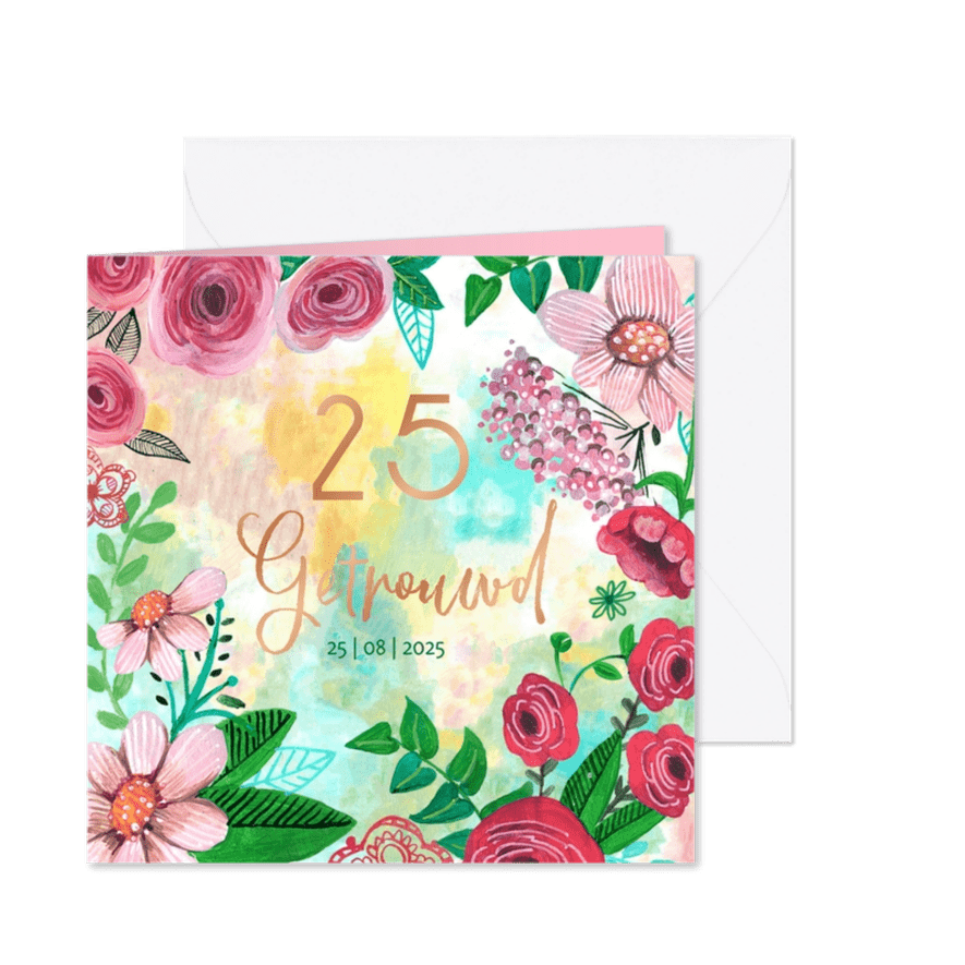 Jubileum Getrouwd 25 jaar bohemian bloemen - Kaartimpressie