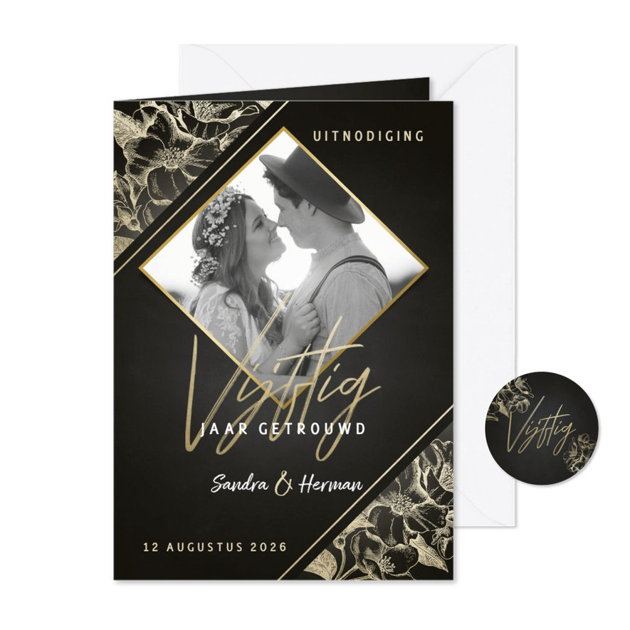 Jubileum gouden bloemen 50 jaar foto uitnodiging - Kaartimpressie