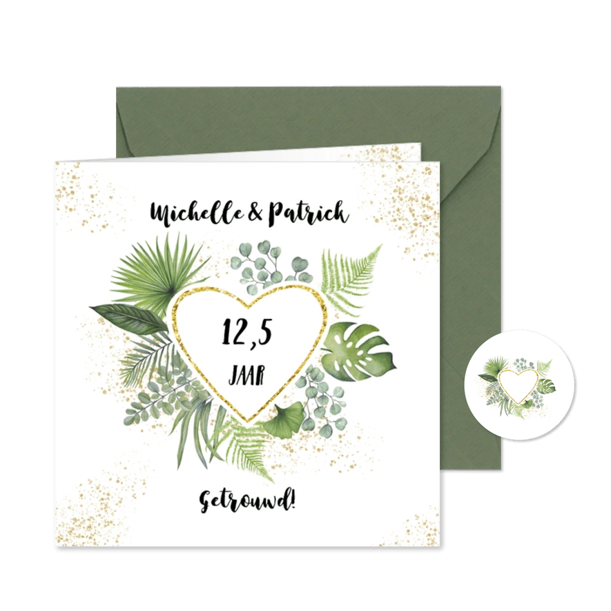 Jubileum hart botanical blad - Kaartimpressie