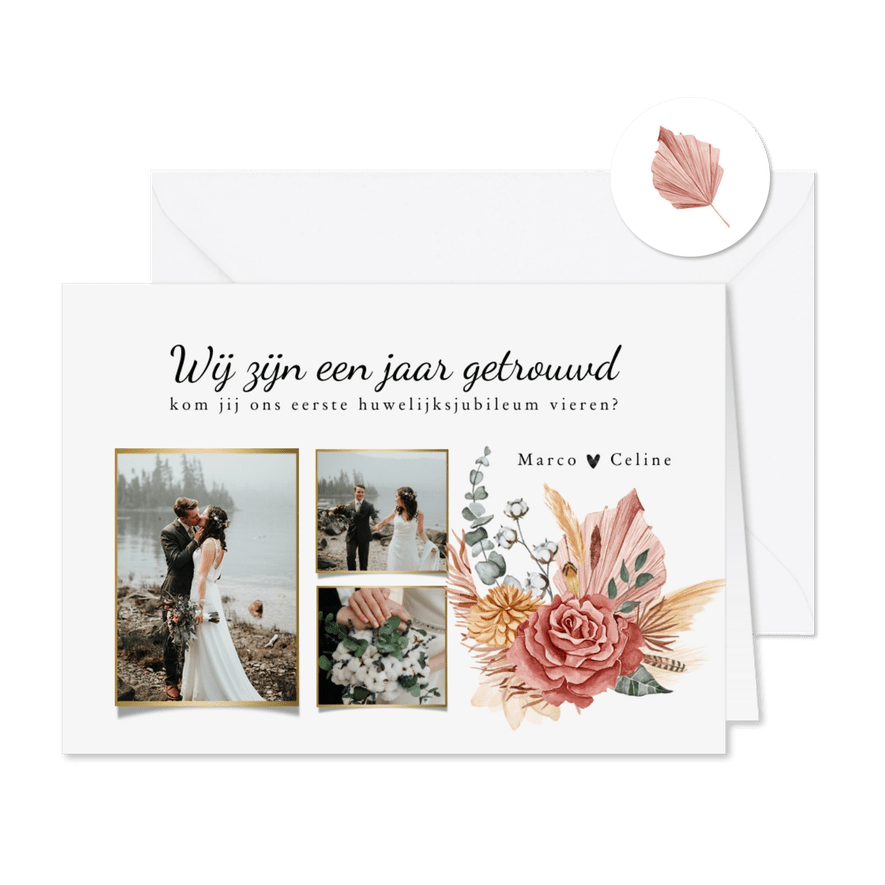 Jubileum huwelijk boho droogbloemen stijlvol foto's - Kaartimpressie