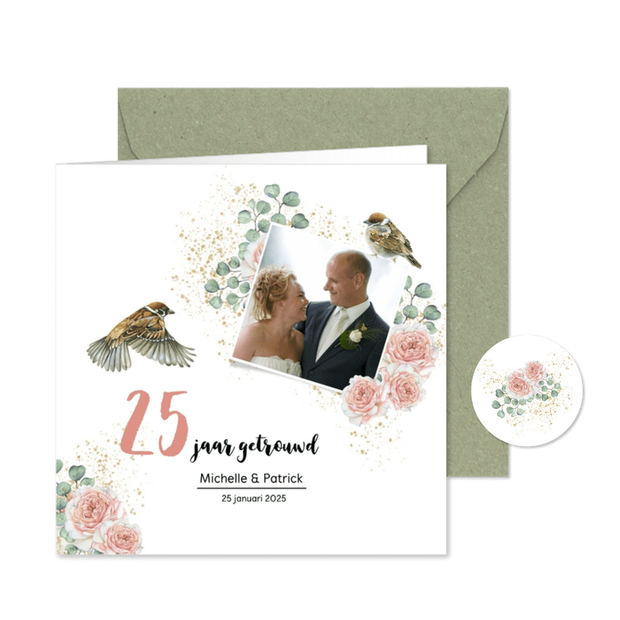 Jubileum huwelijk rozen botanical - Kaartimpressie