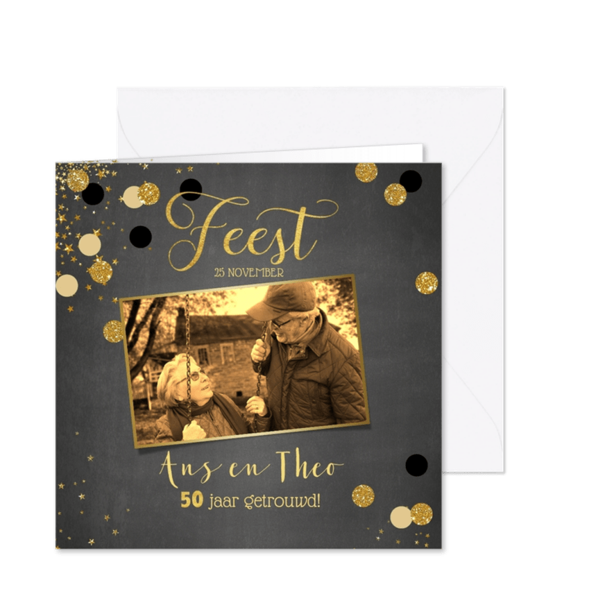 Jubileum stijlvolle kaart grijs met goud 50 jaar getrouwd - Kaartimpressie