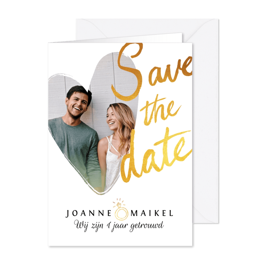 Jubileum trouwdag save the date stijlvol goudlook - Kaartimpressie