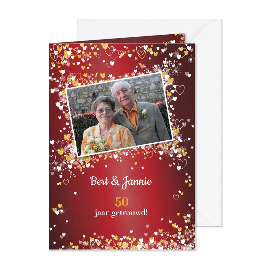 Jubileum trouwdag stijlvolle rode foto uitnodiging - Kaartimpressie