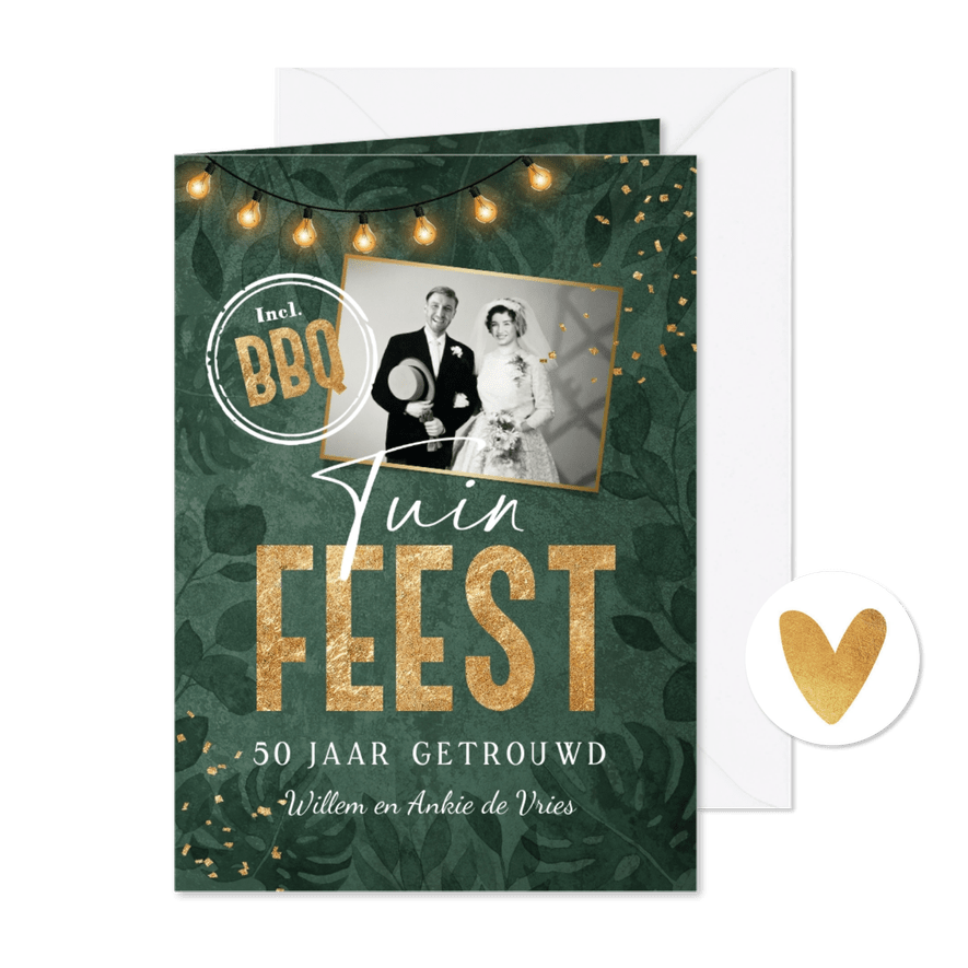 Jubileum tuinfeest lampjes foto goud bbq foto - Kaartimpressie