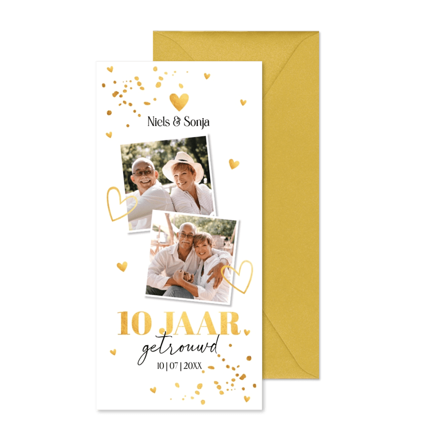 Jubileum uitnodiging 10 jaar getrouwd wit goud foto - Kaartimpressie