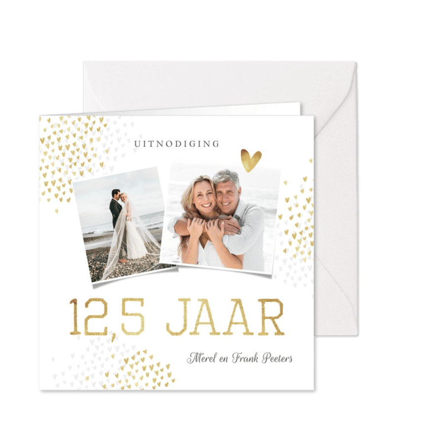 Jubileum uitnodiging 12,5 jaar goud hartjes stijlvol - Kaartimpressie