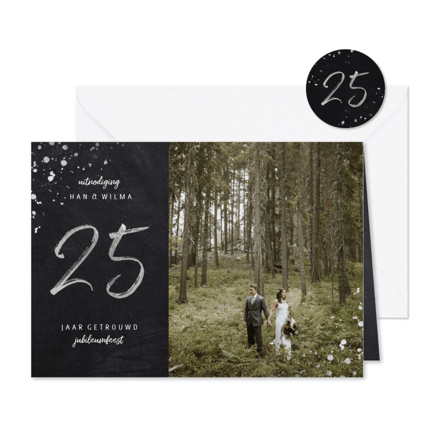 Jubileum uitnodiging 25 jaar getrouwd foto zilveren spetters - Kaartimpressie