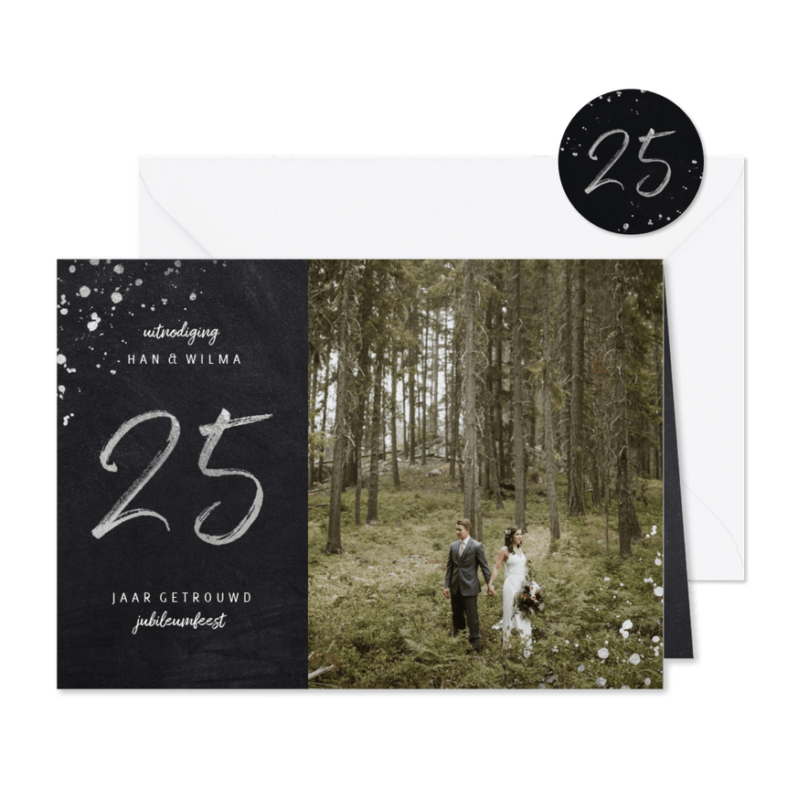 Jubileum uitnodiging 25 jaar getrouwd foto zilveren spetters - Kaartimpressie
