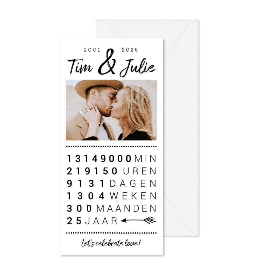 Jubileum uitnodiging 25 jaar met foto en rekensommetje - Kaartimpressie