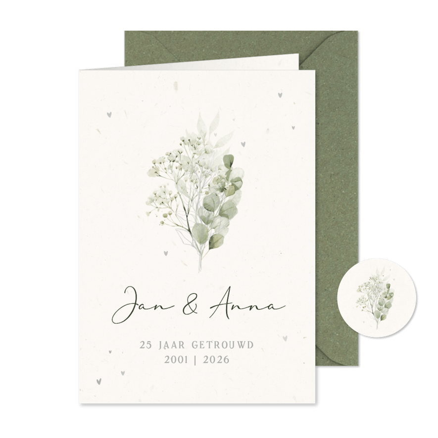 Jubileum uitnodiging 25 jaar stijlvol met takjes - Kaartimpressie