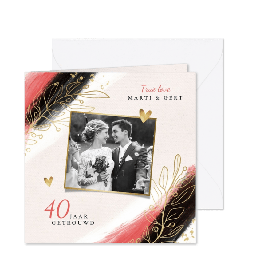 Jubileum uitnodiging 40 jaar robijn goud stijlvol verf - Kaartimpressie