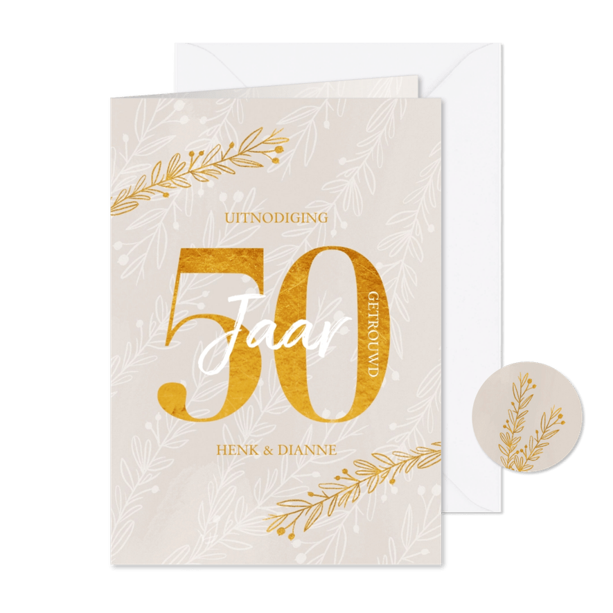 Jubileum uitnodiging 50 jaar getrouwd goudlook - Kaartimpressie