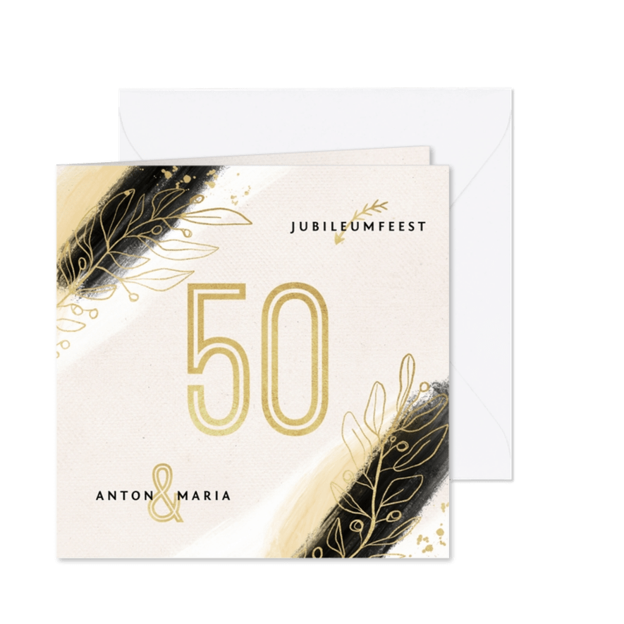 Jubileum uitnodiging 50 jaar goud verf stijlvol - Kaartimpressie