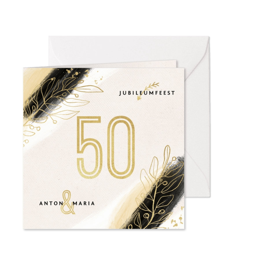 Jubileum uitnodiging 50 jaar goud verf stijlvol - Kaartimpressie