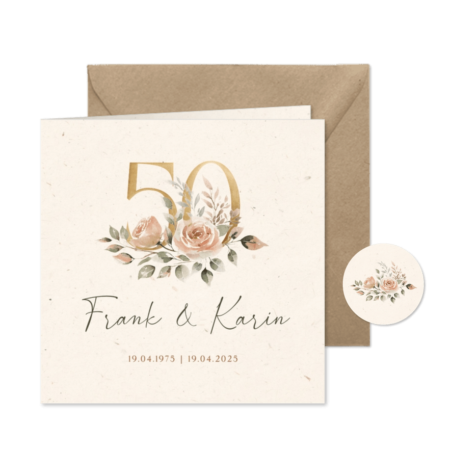 Jubileum uitnodiging 50 jaar klassiek met bloemen - Kaartimpressie