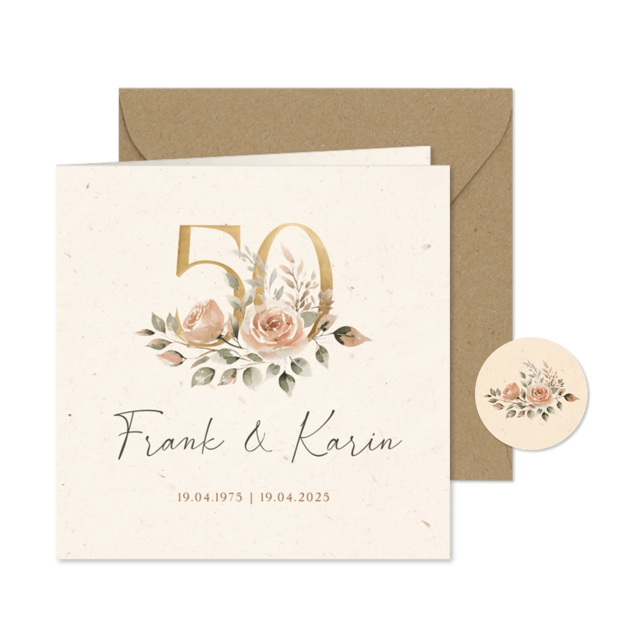 Jubileum uitnodiging 50 jaar klassiek met bloemen - Kaartimpressie
