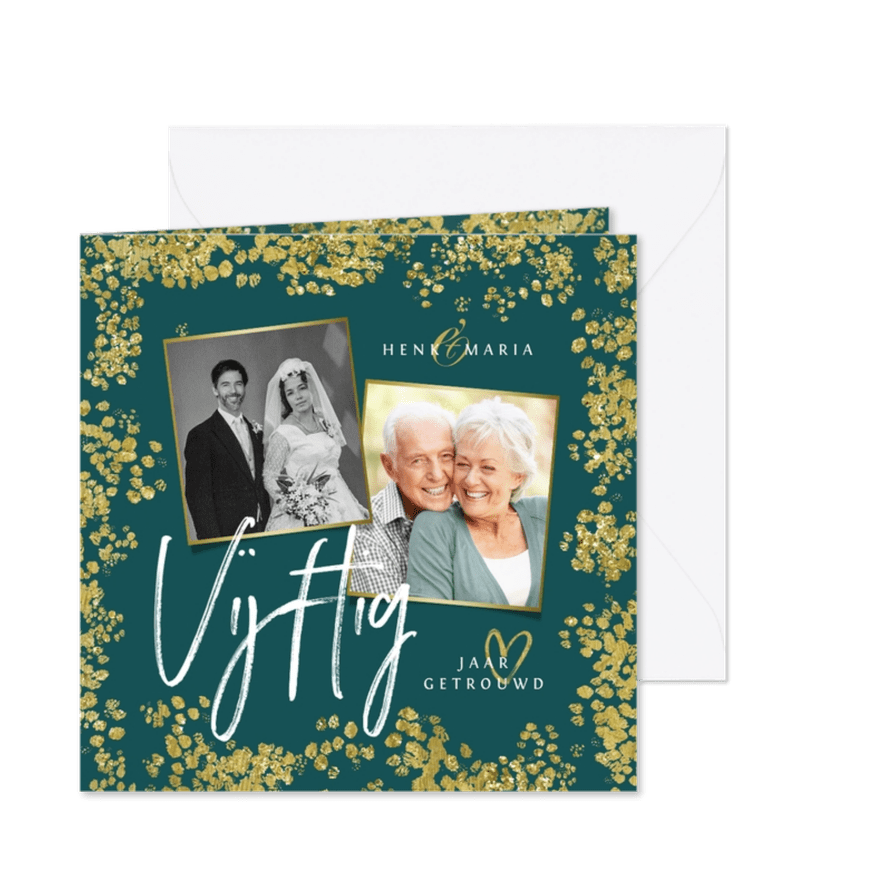 Jubileum uitnodiging 50 jaar vijftig goud confetti foto - Kaartimpressie