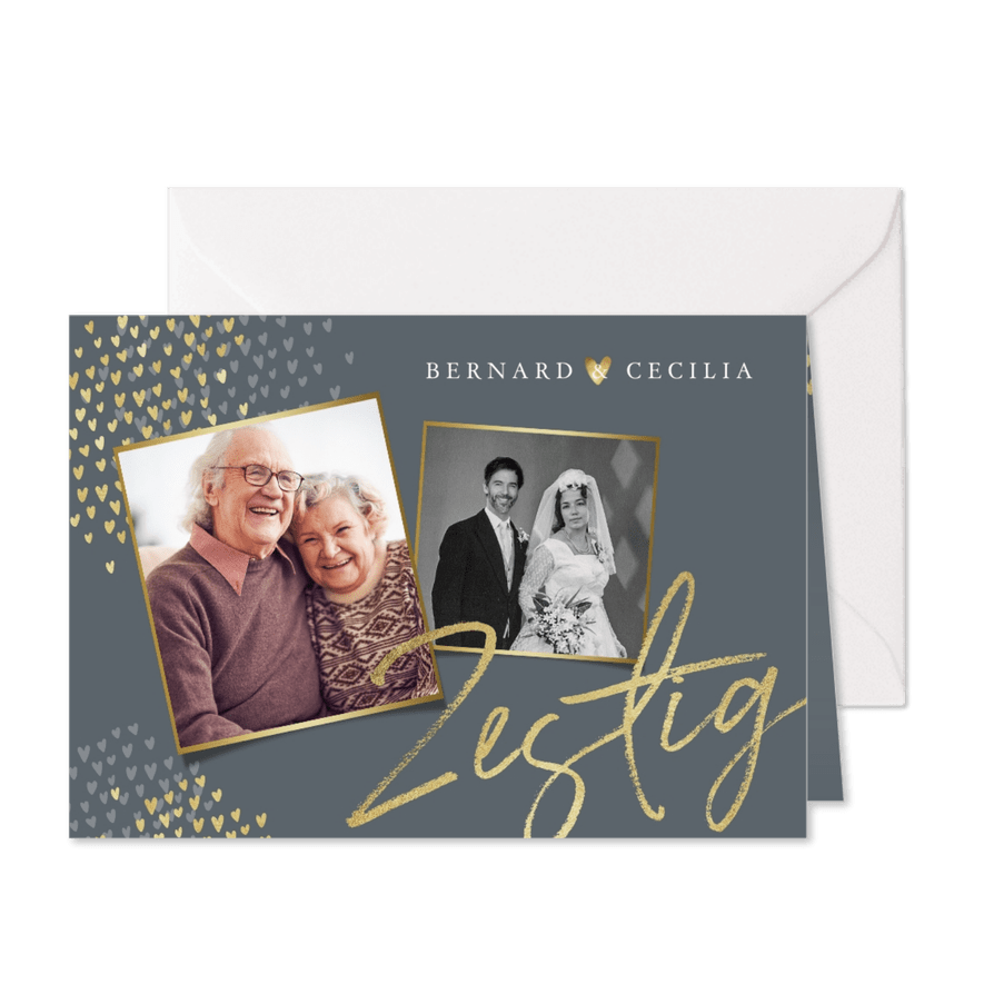 Jubileum uitnodiging 60 jaar goud hartjes foto's - Kaartimpressie