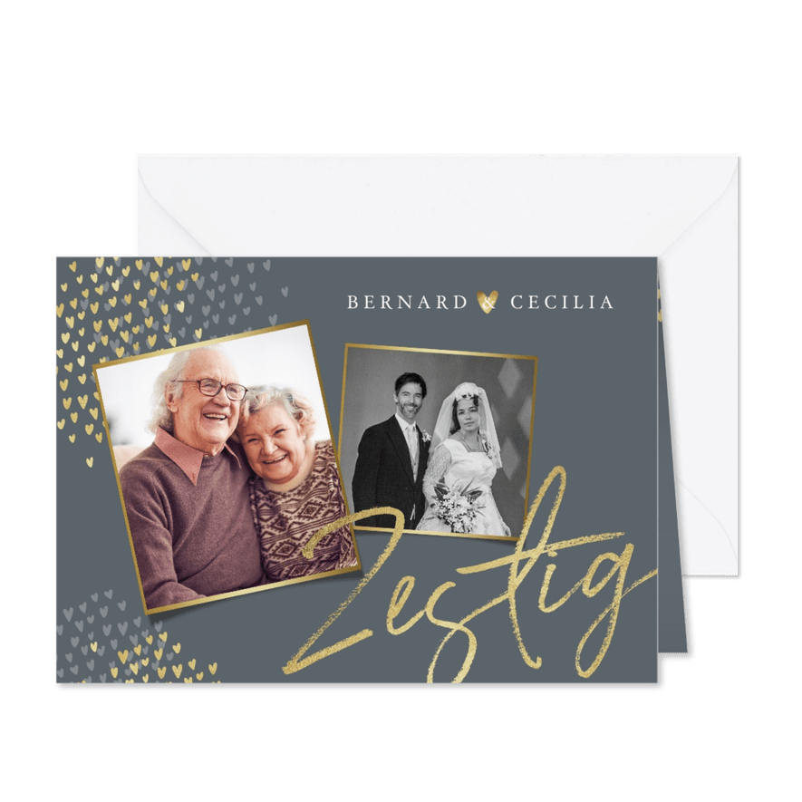 Jubileum uitnodiging 60 jaar goud hartjes foto's - Kaartimpressie