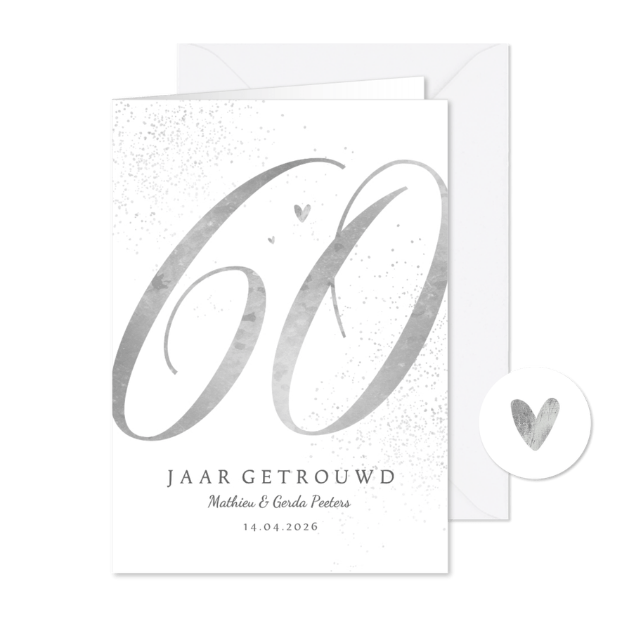 Jubileum uitnodiging 60 jaar klassiek diamant hartjes - Kaartimpressie