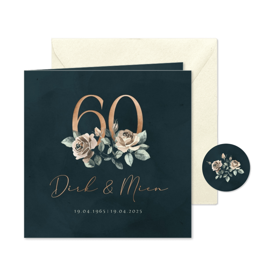 Jubileum uitnodiging 60 jaar klassiek met bloemen - Kaartimpressie