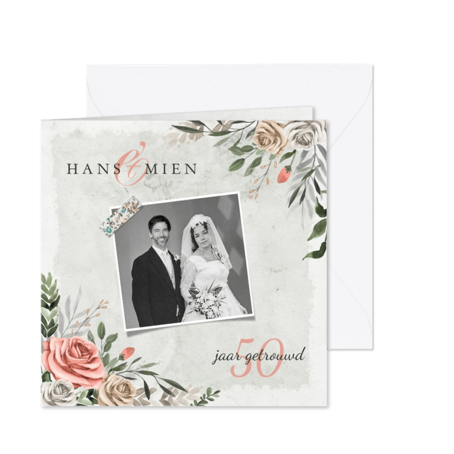 Jubileum uitnodiging bloemen vintage klassiek foto - Kaartimpressie