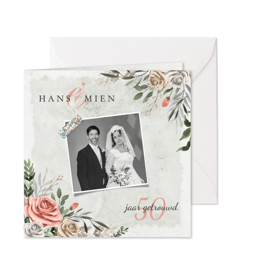 Jubileum uitnodiging bloemen vintage klassiek foto - Kaartimpressie