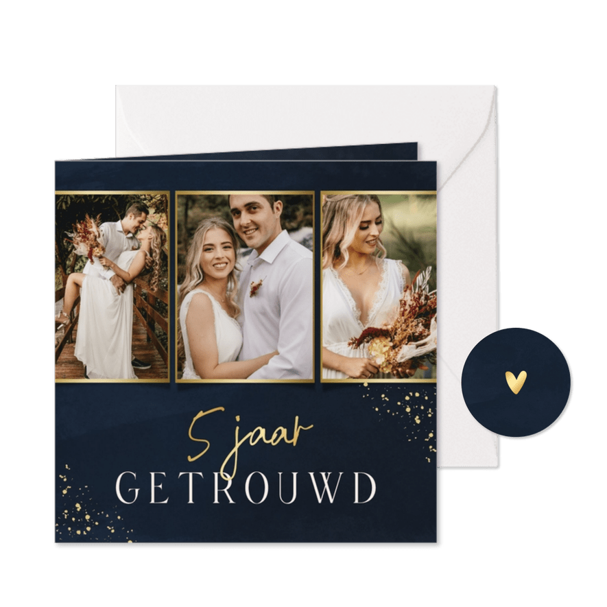 Jubileum uitnodiging fotocollage 5 jaar getrouwd - Kaartimpressie