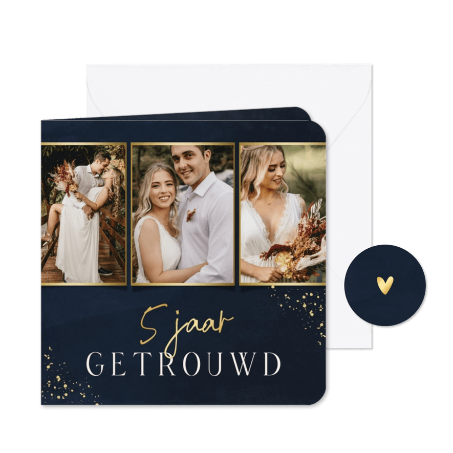 Jubileum uitnodiging fotocollage 5 jaar getrouwd - Kaartimpressie