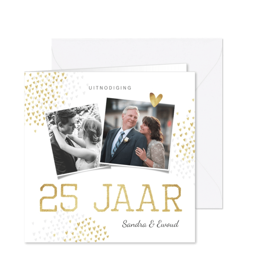 Jubileum uitnodiging goud hartjes stijlvol foto's - Kaartimpressie