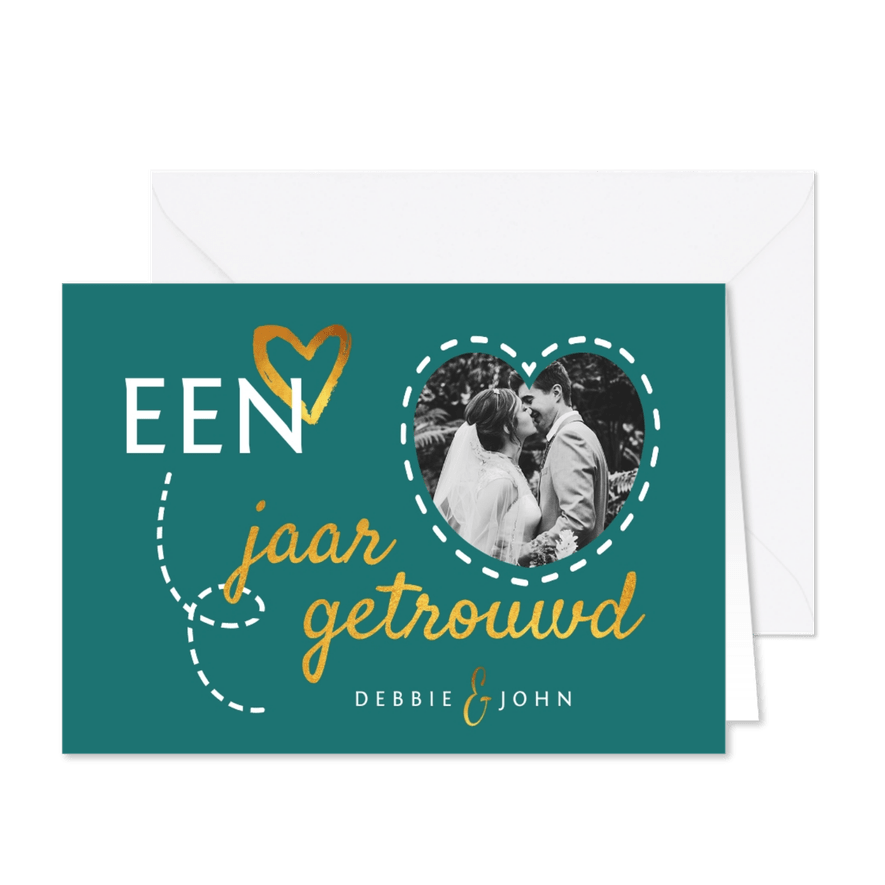 Jubileum uitnodiging hip en stijlvol met eigen foto en goud - Kaartimpressie