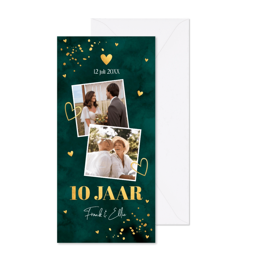 Jubileum uitnodiging huwelijk 10 jaar getrouwd foto groen - Kaartimpressie