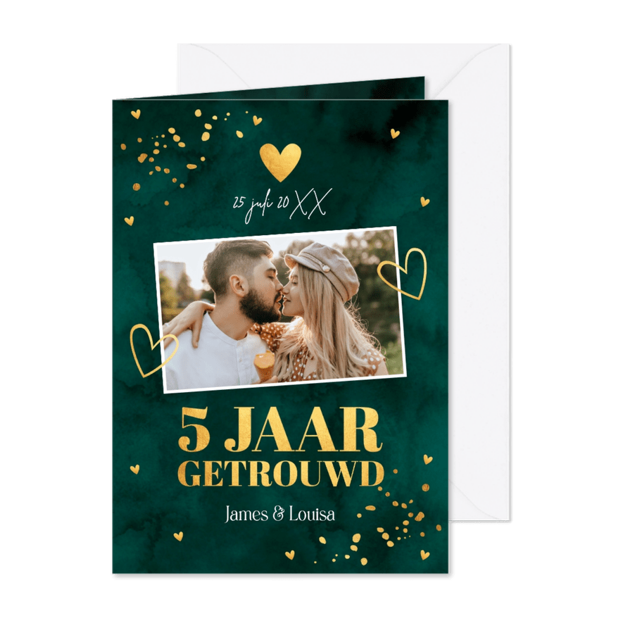 Jubileum uitnodiging huwelijk 5 jaar getrouwd foto groen - Kaartimpressie