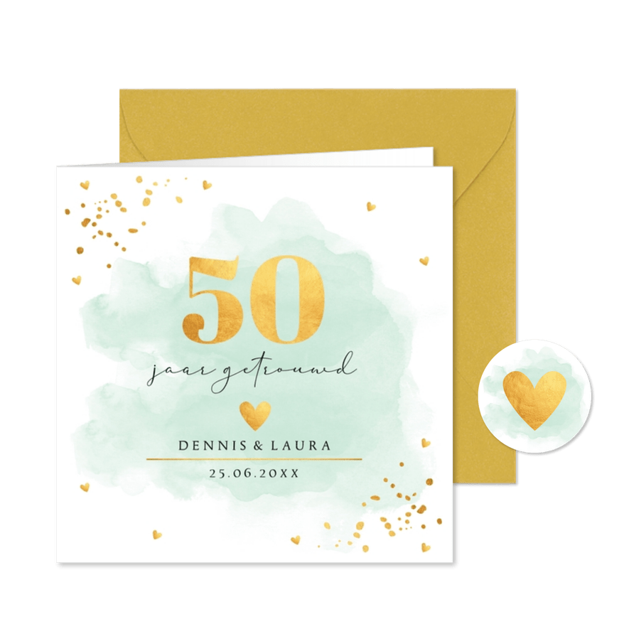 Jubileum uitnodiging huwelijk 50 jaar getrouwd mintgroen - Kaartimpressie