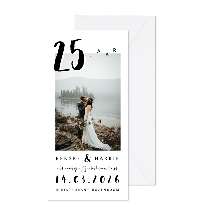 Jubileum uitnodiging huwelijk stijlvol met foto - Kaartimpressie