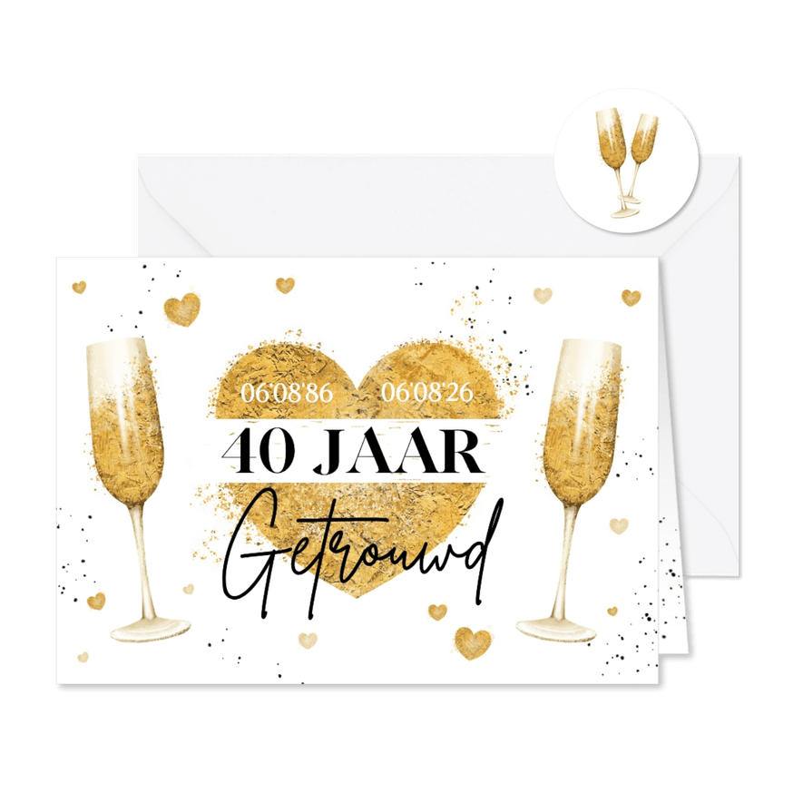 Jubileum uitnodiging huwelijksjubileum hartjes champagne - Kaartimpressie