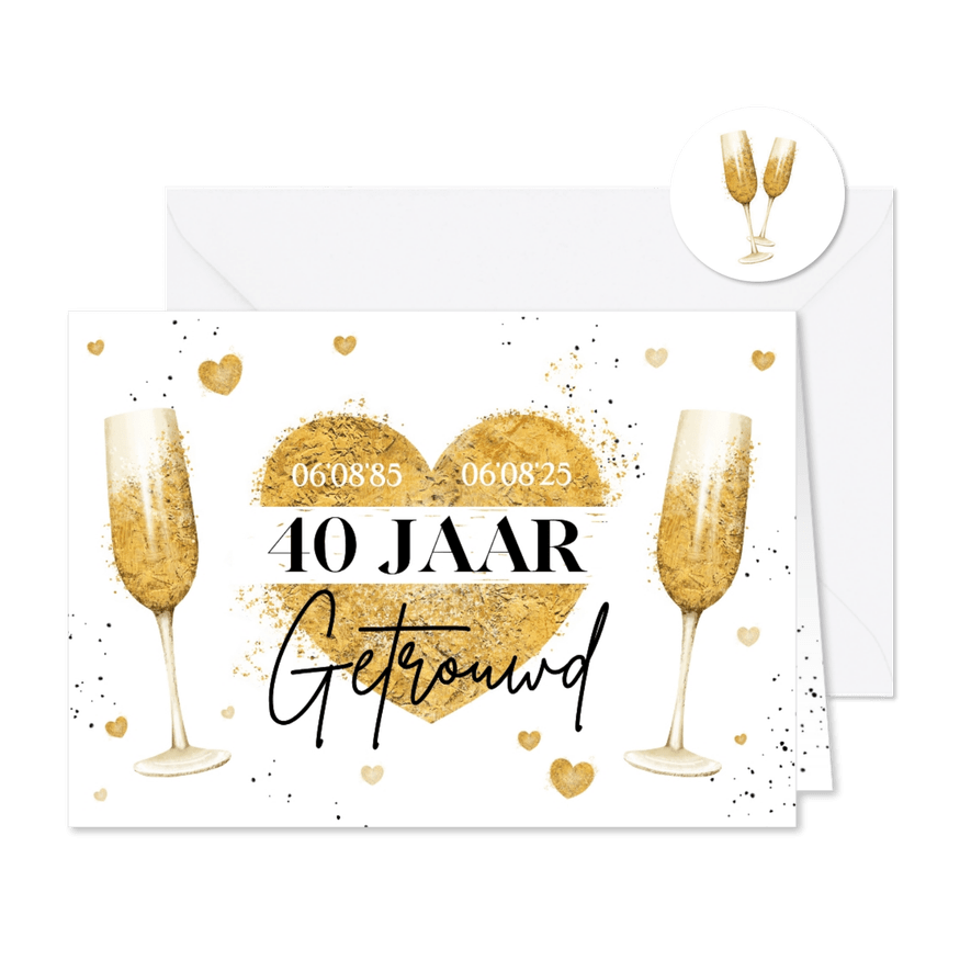 Jubileum uitnodiging huwelijksjubileum hartjes champagne - Kaartimpressie