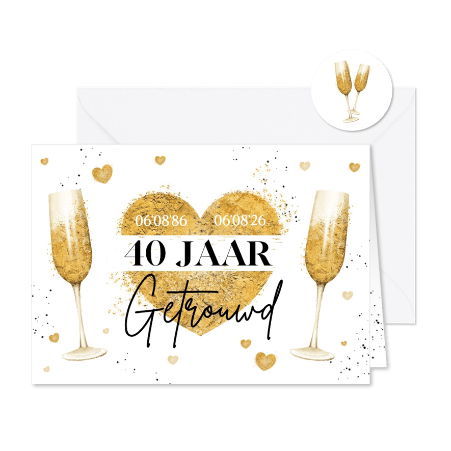 Jubileum uitnodiging huwelijksjubileum hartjes champagne - Kaartimpressie